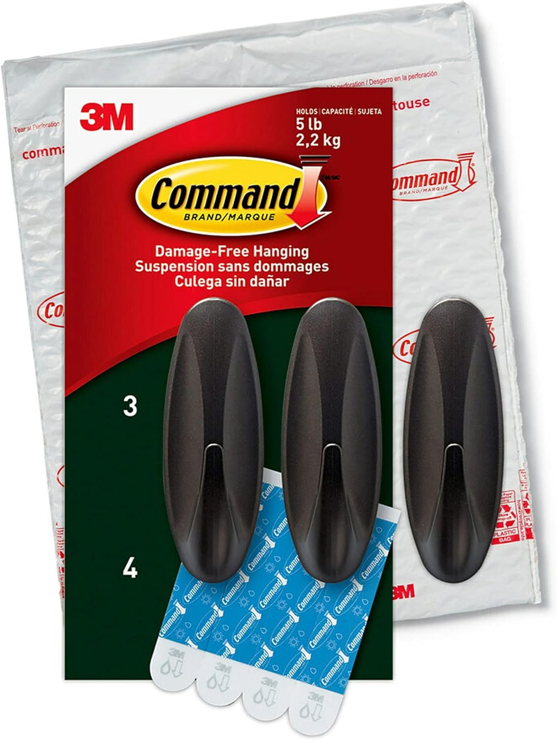 Command Outdoor Metallic Bronze Hooks, 3 Hooks, 4 Strips