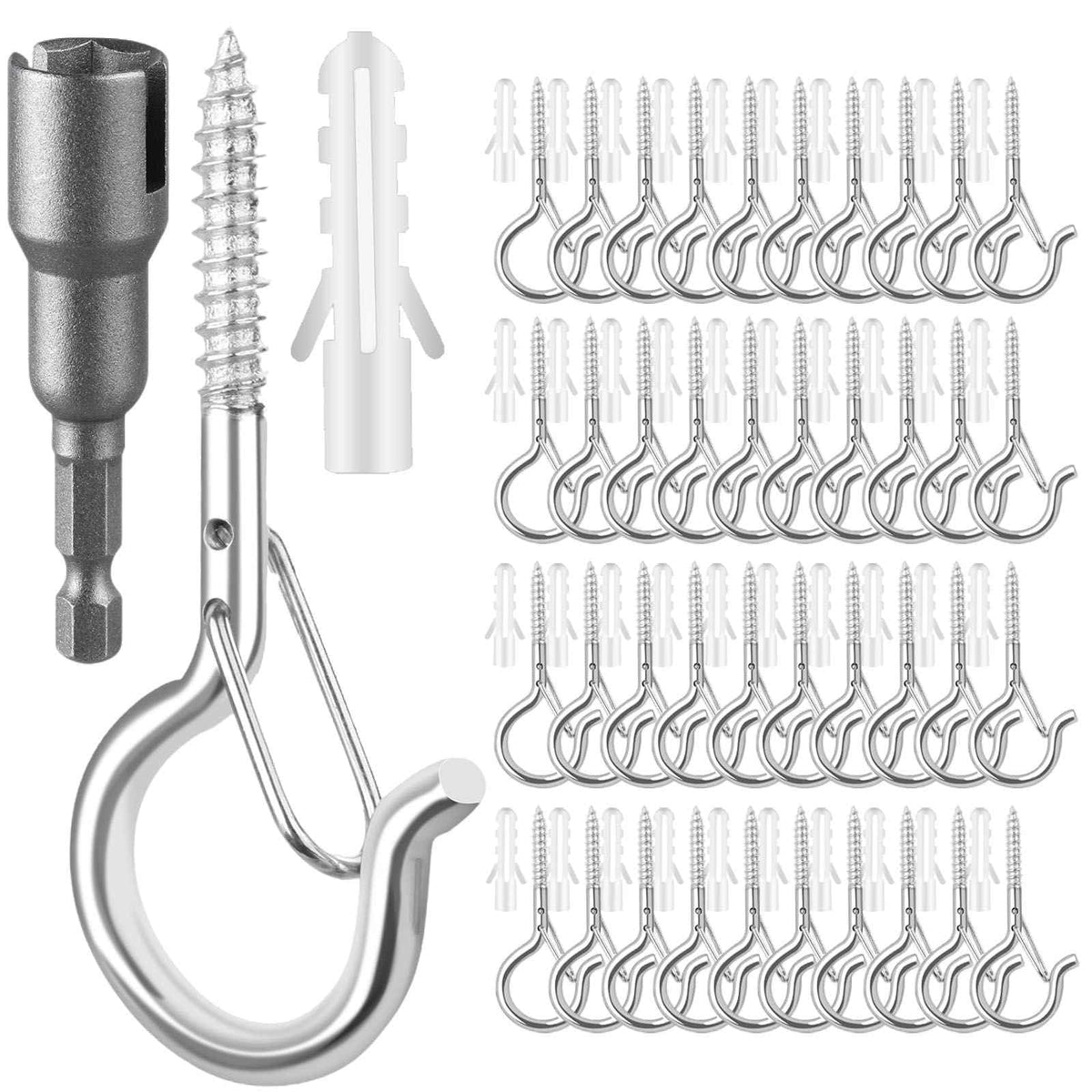 FSAH 36 PCS Q-Hanger Hooks with Safety Buckle, Windproof Screw Hooks