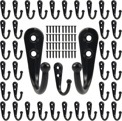 POZEAN Wall Hooks for Hanging, 40 Pack Black Small Coat Hooks with 80 Screws, Heavy Duty Single Prong Wall Hooks for Keys, Cups,Towels,Bag and More