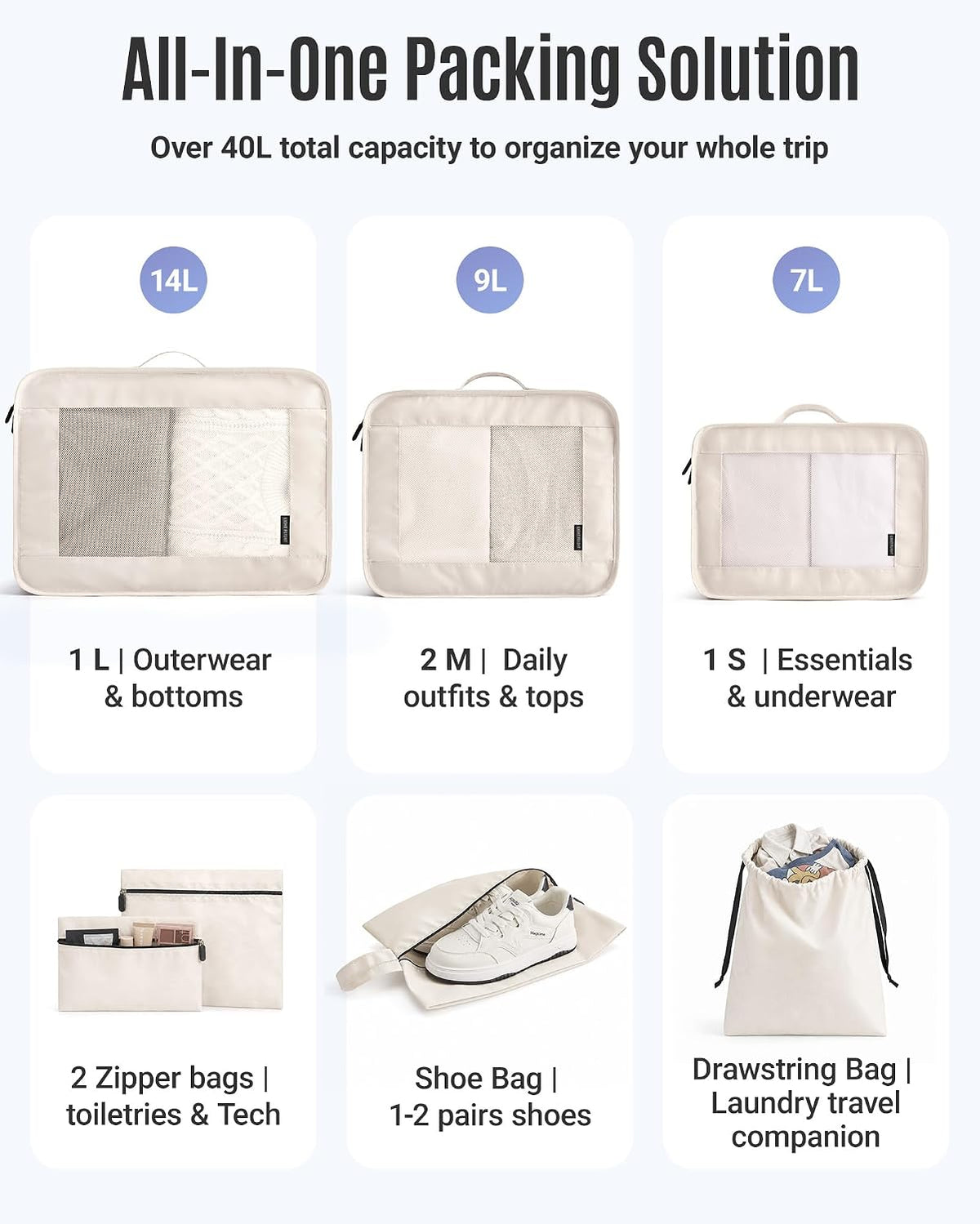 LIGHT FLIGHT 8 Set Packing Cubes for Travel, Cruise Ship Travel Essentials