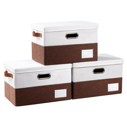 PRANDOM Large Collapsible Storage Bins with Lids [3-Pack] Linen/Cotton Blend Foldable Storage Boxes Organizer Containers Baskets Cube with Cover for Home Bedroom Closet Office Nursery(17.7x11.8x11.8)