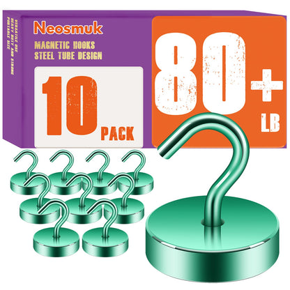 Neosmuk Magnetic Hooks Steel Tube Design for Cruise,80lb+ Black,10 Pack