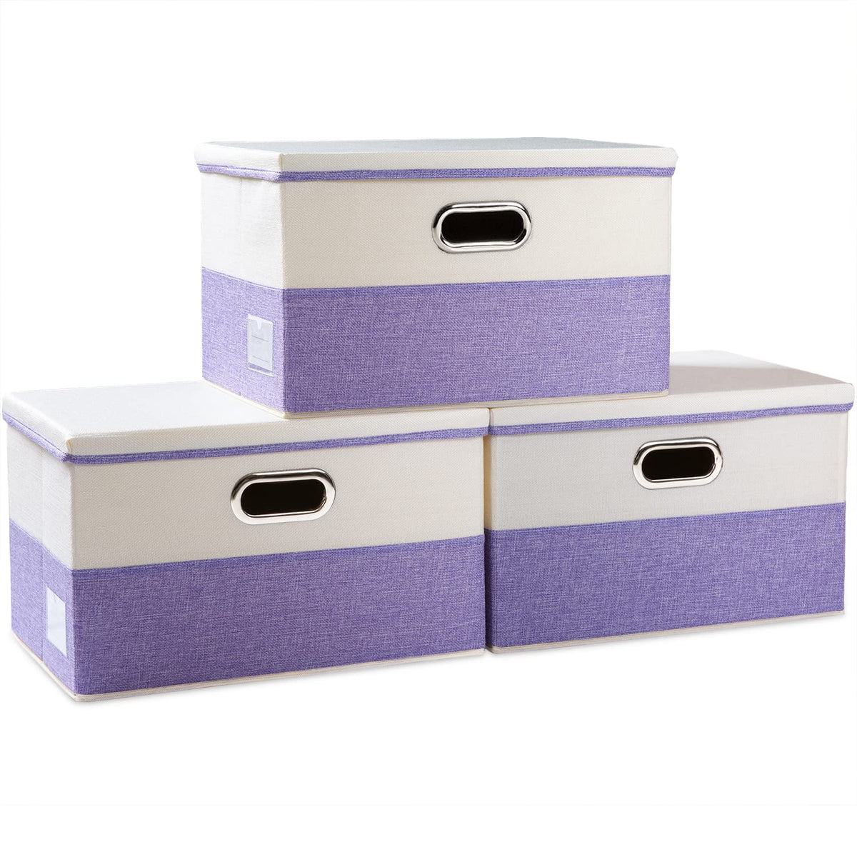 PRANDOM Large Collapsible Storage Bins with Lids [3-Pack] Linen/Cotton Blend Foldable Storage Boxes Organizer Containers Baskets Cube with Cover for Home Bedroom Closet Office Nursery(17.7x11.8x11.8)