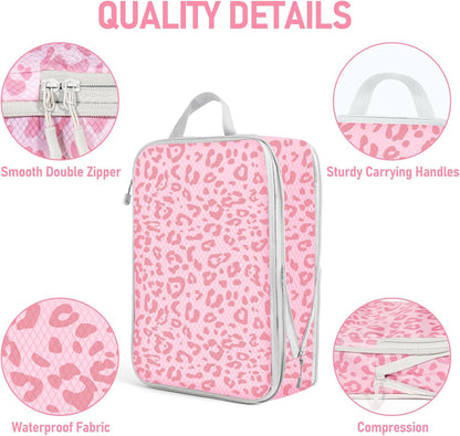 4 Set Compression Packing Cubes For Travel Bags Organizer For Luggage Suitcase Organizer, Compression Bags For Travel Accessories Luggage Storage Set (4 Pcs, Pink Leoparda)