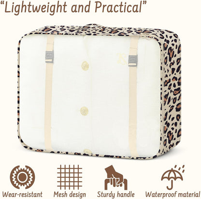 9 Set Packing Cubes for Travel Essentials - Lightweight Carry-On Luggage Organizer Bags with Shoe, Clothes & Laundry Bags for Airplane, Family & Business Travel, Leopard print