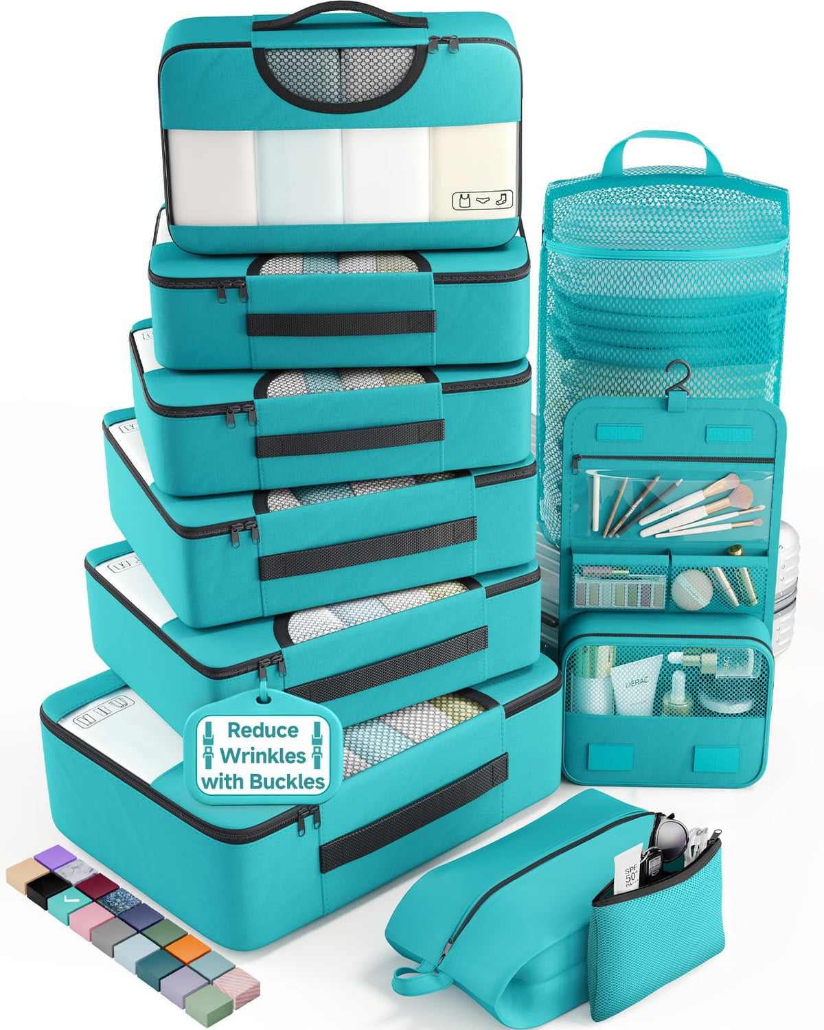 Veken 8 Set Packing Cubes for Travel Essentials, Suitcase Organizer Bags in 4 Sizes, Carry-On Luggage Accessories with Laundry Bag, Airplane Must Have, Gifts for Women Men