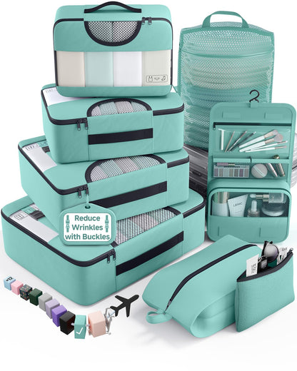 Veken 8 Set Packing Cubes for Travel Essentials, Suitcase Organizer Bags in 4 Sizes, Carry-On Luggage Accessories with Laundry Bag, Airplane Must Have, Gifts for Women Men