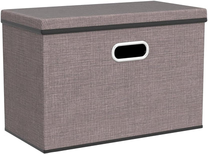 PRANDOM Large Collapsible Storage Bins with Lids [3-Pack] Linen/Cotton Blend Foldable Storage Boxes Organizer Containers Baskets Cube with Cover for Home Bedroom Closet Office Nursery(17.7x11.8x11.8)