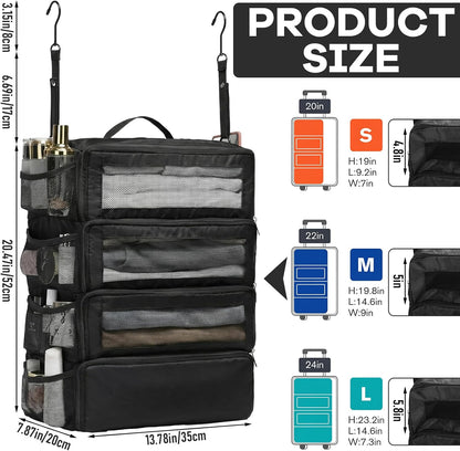 Hanging Suitcase Organizer Travel Black 4 Layer Clothes Shelves