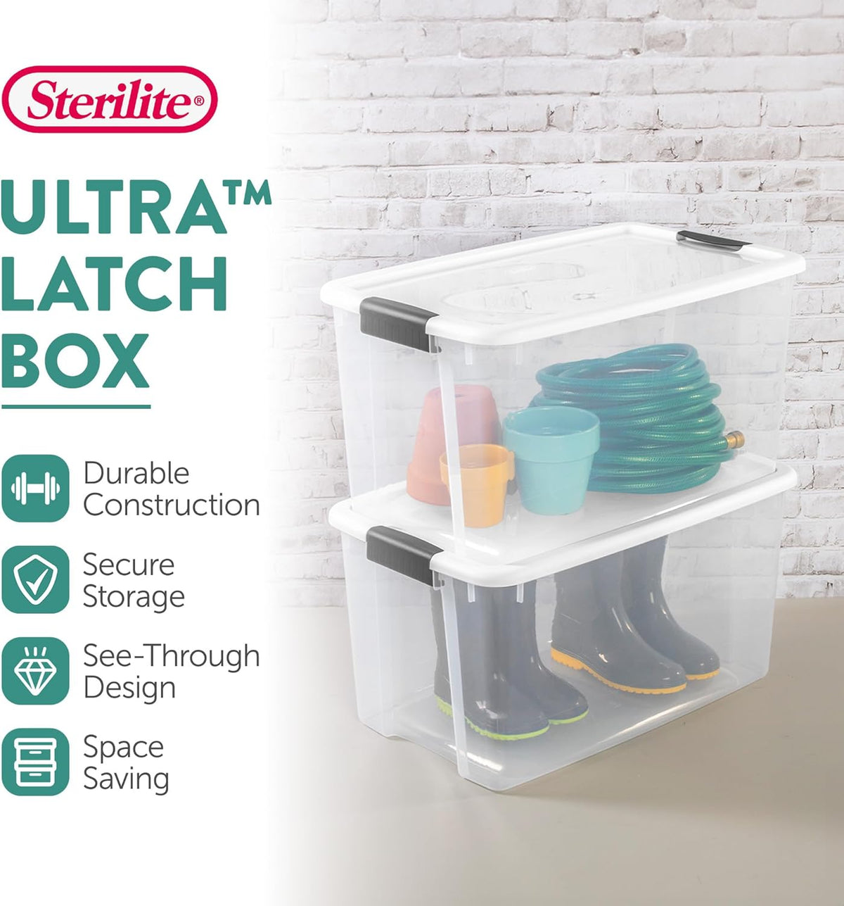 Sterilite Ultra Latch Box with Lids for Home and Office, 70 Quart, 4-Pack