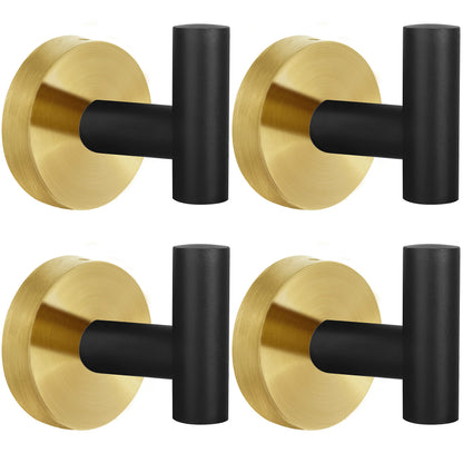 Towel Hooks Bathroom Coat Robe Wall Hook Heavy Duty Door Hanger Towel Robe Clothes Cabinet Closet Sponges Rack for Bathroom Bedroom Kitchen Hotel Pool 4 Packs Black(Drilling Installation)