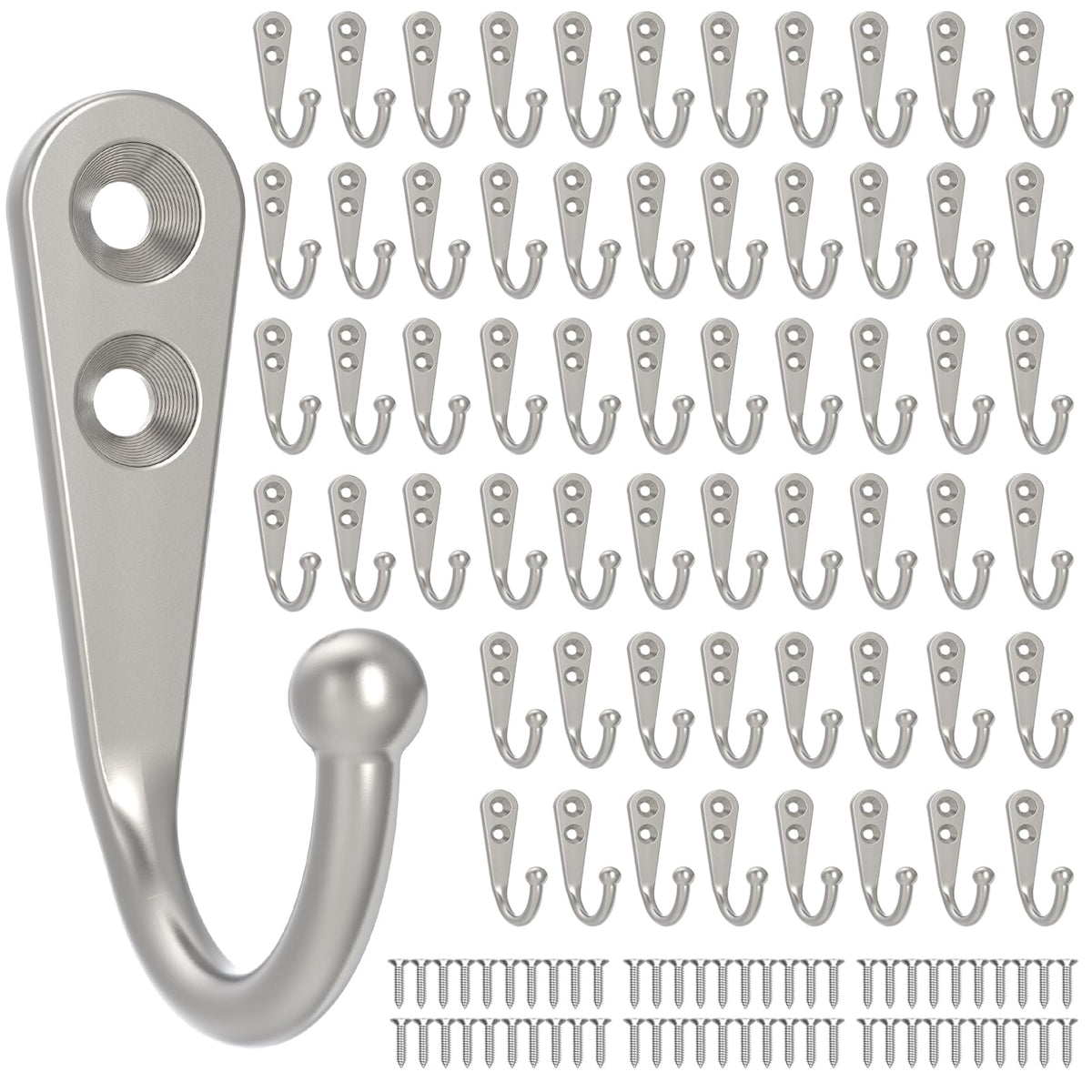 POZEAN Wall Hooks for Hanging, 40 Pack Black Small Coat Hooks with 80 Screws, Heavy Duty Single Prong Wall Hooks for Keys, Cups,Towels,Bag and More