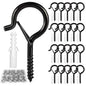 cyrico Hooks for Outdoor String Lights, 52 Pack Screw Hooks for Hanging Plants Led Party Lights Garage Wind Chimes, Black Heavy Duty Q Hanger Ceiling with Safety Buckle, Box and Wing Nut Driver