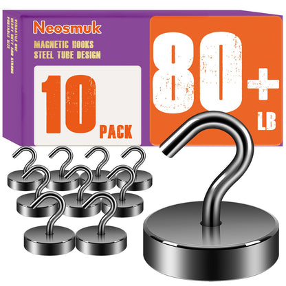 Neosmuk Magnetic Hooks Steel Tube Design for Cruise,80lb+ Black,10 Pack