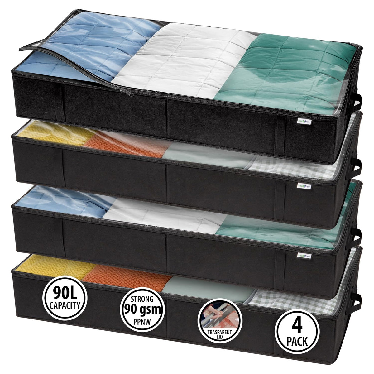 StorageExpert Under Bed Storage Containers, Closet Organizer, Grey, 4 Pack