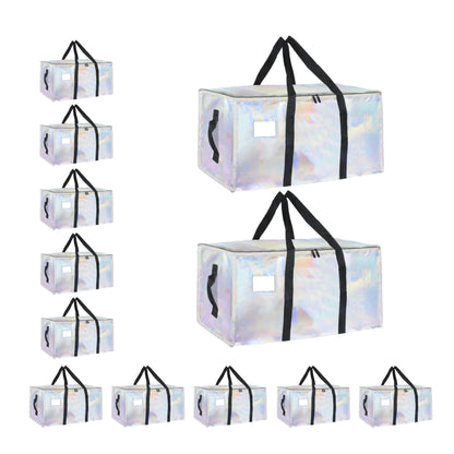 Moving Bags Extra Large 8 Pack - Heavy Duty Storage Totes with Wrap-Around Handles & Reinforced Zippers - Foldable Moving Box Alternative, Water-Resistant for Dorm, Closet & Under Bed Storage (Clear)