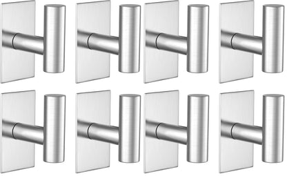 VAEHOLD Wall Towel Hooks, Heavy Duty Sticky Holder Waterproof Towel Hooks for Hanging Coat, Clothes, Closet Hook Wall Mount for Kitchen (Silver, 4 Pack)