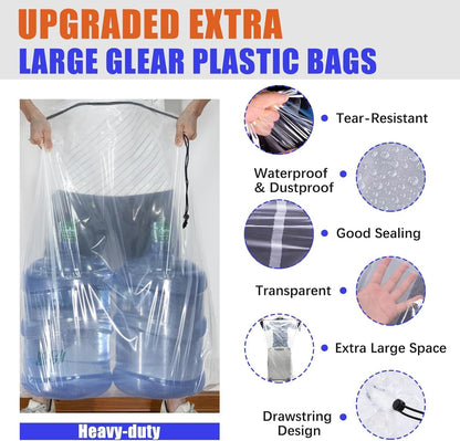 36x50 Inch Extra Large Clear Plastic Suitcase Storage Bags, 3 Pack, 4 Mils