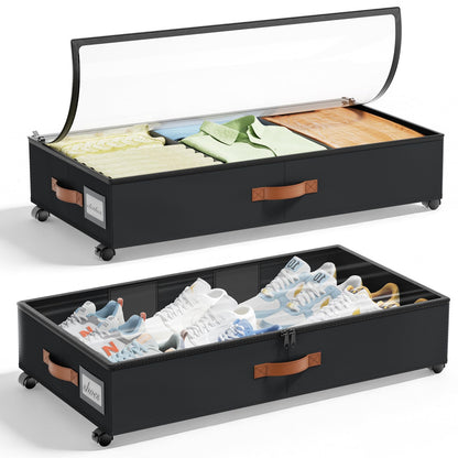 LAMU Under Bed Storage with Wheels, 2Pack Underbed Storage Containers,Black