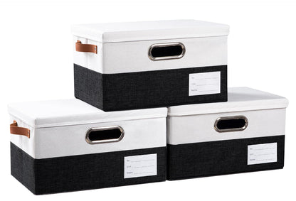 PRANDOM Large Collapsible Storage Bins with Lids [3-Pack] Linen/Cotton Blend Foldable Storage Boxes Organizer Containers Baskets Cube with Cover for Home Bedroom Closet Office Nursery(17.7x11.8x11.8)