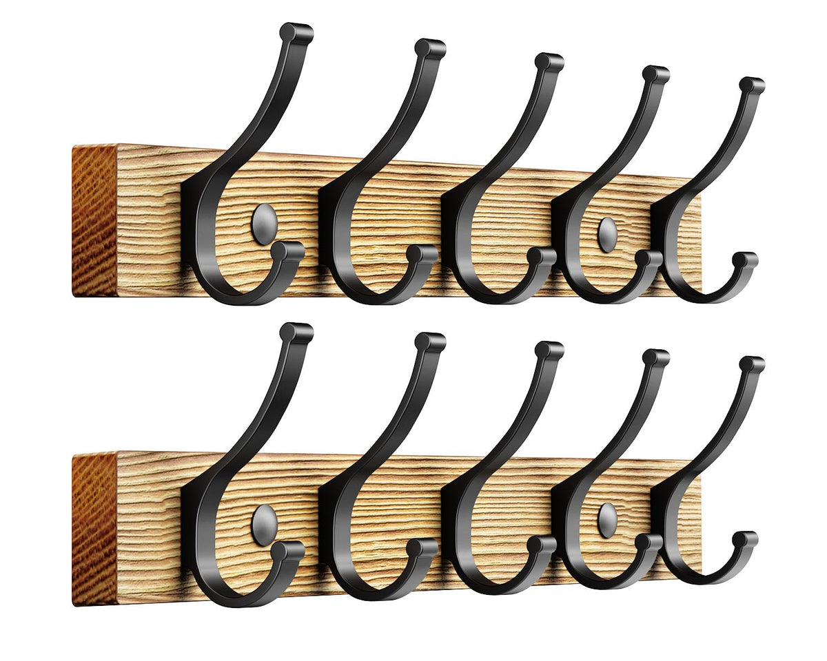 Optish Coat Rack Wall Mount, 16.5 Inches Wood Coat Hooks, Wall Hooks for Hanging, Hat Rack Bag Hanger Key Holder for Wall, Purse Hanger Towel Racks for Bathroom (1Pack, Brown)