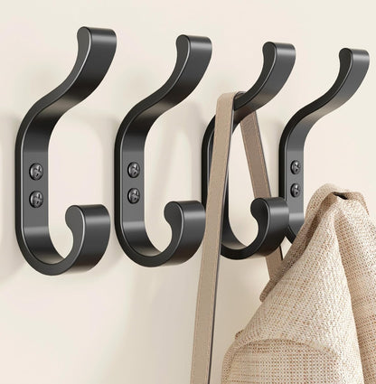 Coat Hooks Wall Mount,Heavy Duty Wall Hooks for Backpack,Towel,Black 4 Pack