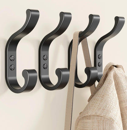 Coat Hooks Wall Mount,Heavy Duty Wall Hooks for Backpack,Towel,Black 4 Pack