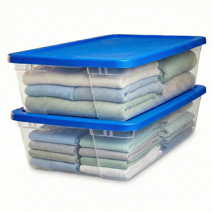 HOMZ Clear Plastic Storage Bins w/Snaplock Lids, 28 Qt, Gray, 2 Pack
