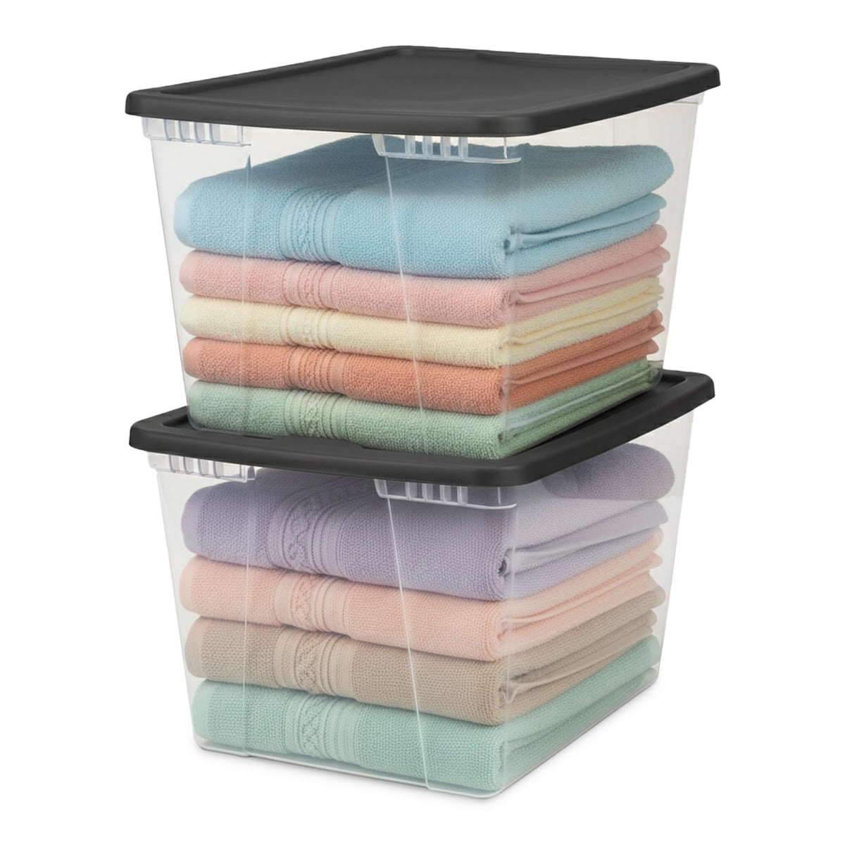HOMZ Clear Plastic Storage Bins w/Snaplock Lids, 28 Qt, Gray, 2 Pack