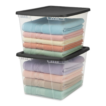 HOMZ Clear Plastic Storage Bins w/Snaplock Lids, 28 Qt, Gray, 2 Pack