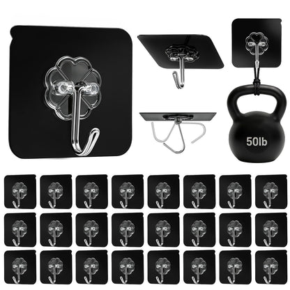 DDMY Adhesive Wall Hooks Heavy Duty 50LB Clear Hook 24 Pack for Hanging