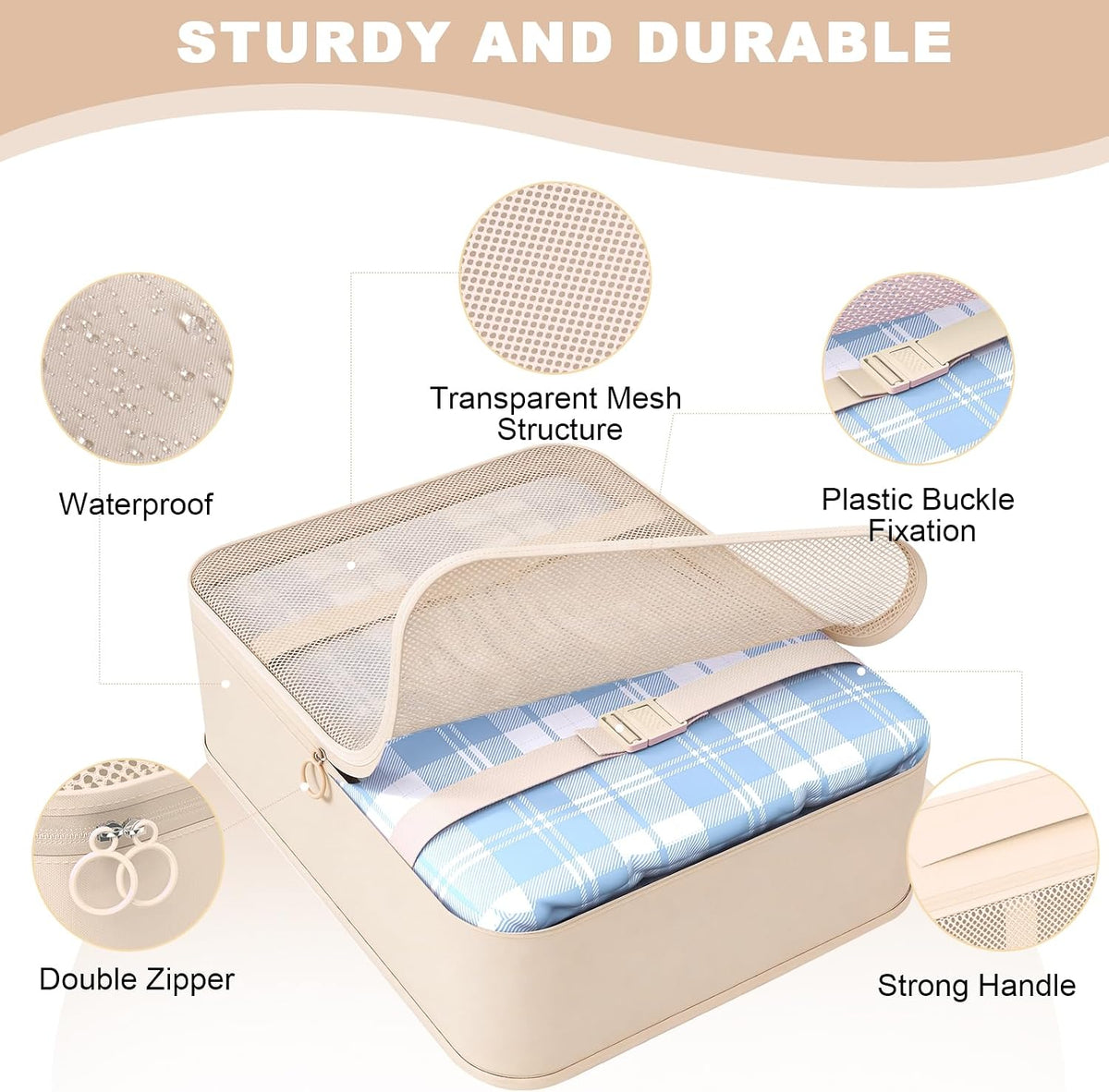 8 Set Packing Cubes for Travel, Suitcase Organizer Bags for Luggage (Cream)