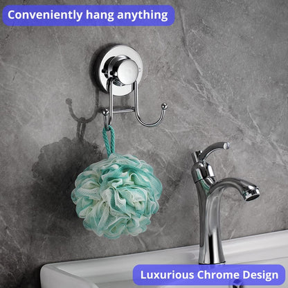 HOME SO Suction Cup Hooks for Shower & Bathroom Towel Holder 2-Pack Chrome