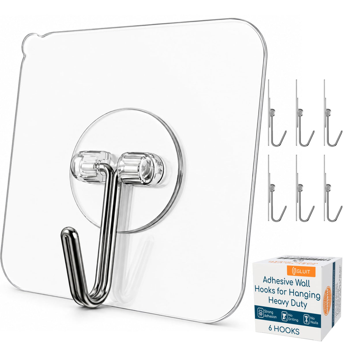Adhesive Large Wall Hooks for Hanging Heavy Duty No Drill, 22 lbs, 12 pcs
