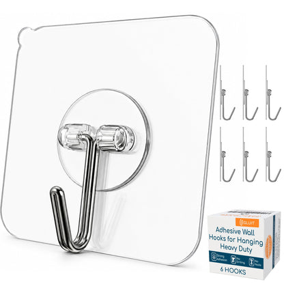 Adhesive Large Wall Hooks for Hanging Heavy Duty No Drill, 22 lbs, 12 pcs