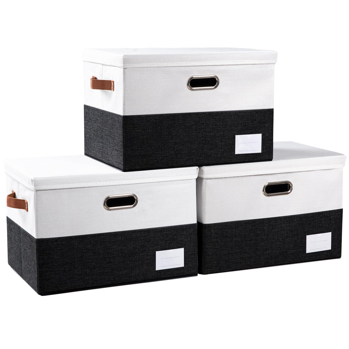 PRANDOM Large Collapsible Storage Bins with Lids [3-Pack] Linen/Cotton Blend Foldable Storage Boxes Organizer Containers Baskets Cube with Cover for Home Bedroom Closet Office Nursery(17.7x11.8x11.8)