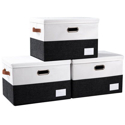 PRANDOM Large Collapsible Storage Bins with Lids [3-Pack] Linen/Cotton Blend Foldable Storage Boxes Organizer Containers Baskets Cube with Cover for Home Bedroom Closet Office Nursery(17.7x11.8x11.8)