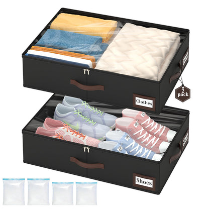 OIAHOMY 2 Pack Under Bed Storage with Handles, Underbed Container for Bedroom & Closet, Fits Beds Higher than 6", Under the Bed Storage for Seasonal Clothes, Blankets & Shoes - Grey