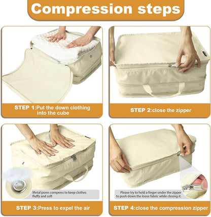 Compression Packing Cubes Travel Packing Suitcase Organizer Bags, Beige