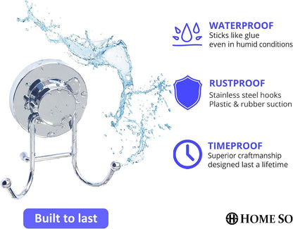 HOME SO Suction Cup Hooks for Shower & Bathroom Towel Holder 2-Pack Chrome
