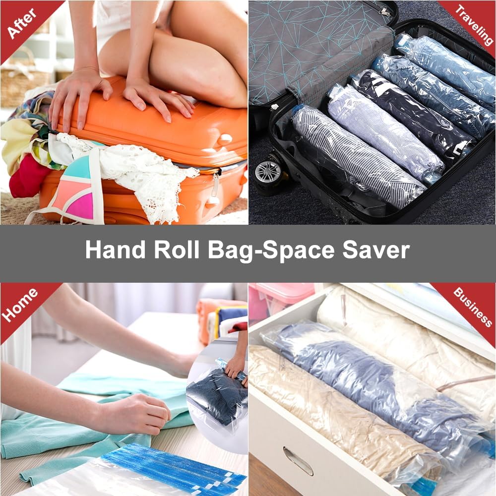 ALMING Compression Bags - Travel Essentials - 12 Pack Space Saver Bags - No Vacuum Pump Or Air Extractor is Needed - Storage Accessorie and Home Packing Organizers (transparent)