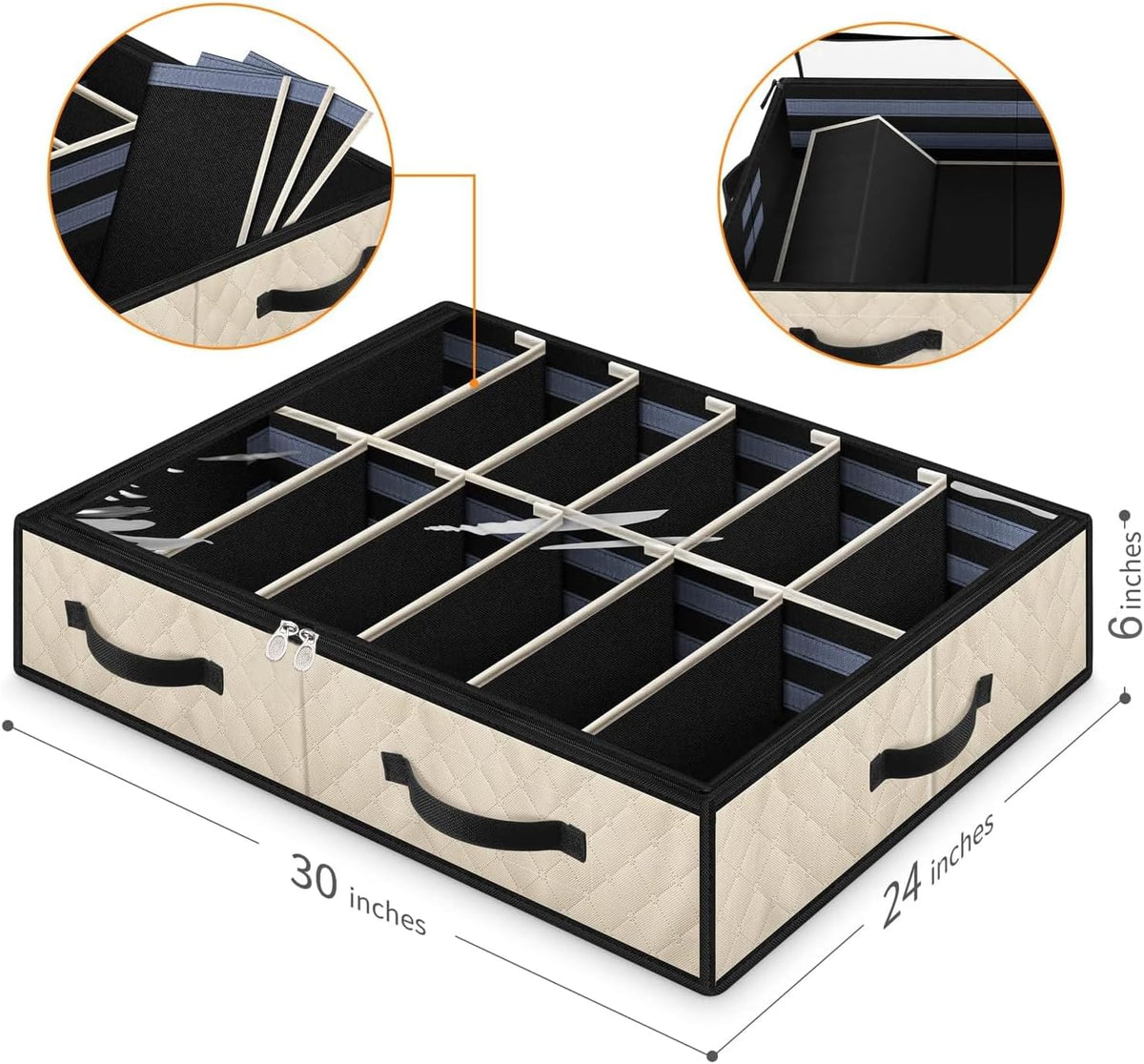 Set of 2, Under Bed Shoe Storage, Beige