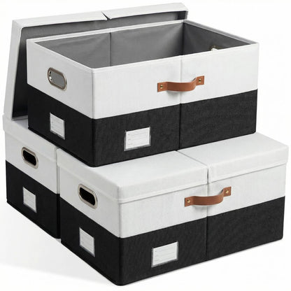 PRANDOM Large Collapsible Storage Bins with Lids [3-Pack] Linen/Cotton Blend Foldable Storage Boxes Organizer Containers Baskets Cube with Cover for Home Bedroom Closet Office Nursery(17.7x11.8x11.8)