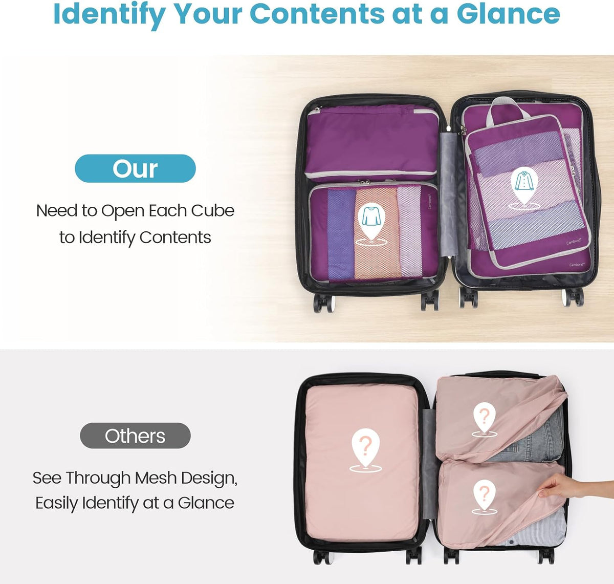 Cambond Mesh Compression Packing Cubes for Travel - 4 Set Organizer, Purple