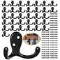 Homanu 14 Pack Black Coat Hooks Wall Mounted Double Prong with 28 Screws