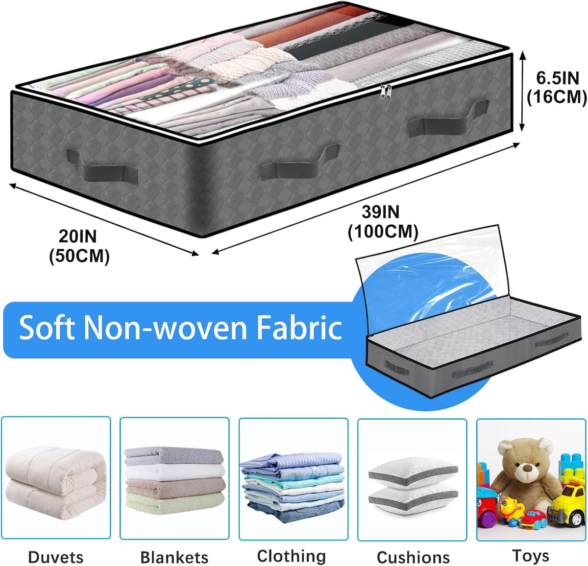 BiCINE 4 Pack Under Bed Storage, 95L Foldable Closet Containers Organizers