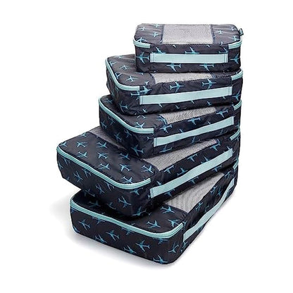 TravelWise Packing Cube System - Durable 5 Piece Weekender Plus Set (Black)