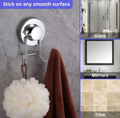 HOME SO Suction Cup Hooks for Shower & Bathroom Towel Holder 2-Pack Chrome