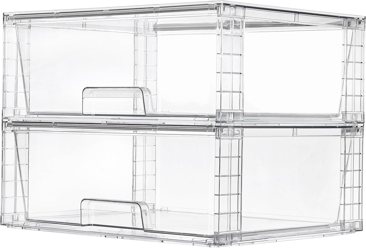 Vtopmart 2 Pack Large Clear Stackable Plastic Storage Drawers for Closet