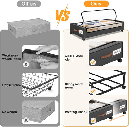 Under Bed Storage with Wheels 2Pack Storage Containers with Clear Window
